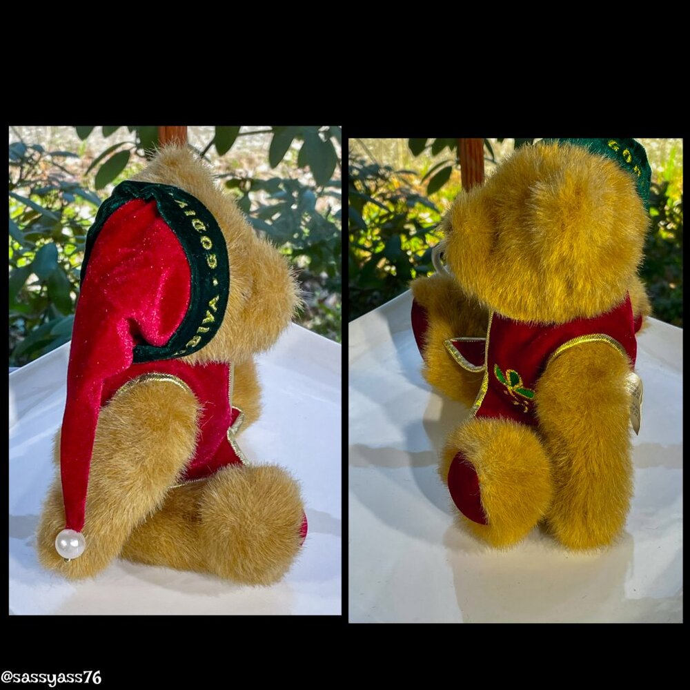 ▪️VTG▪️GODIVA▪️90's Red & Green Velvet 10" Collectible Holiday Plush Bear - Picture 6 of 8